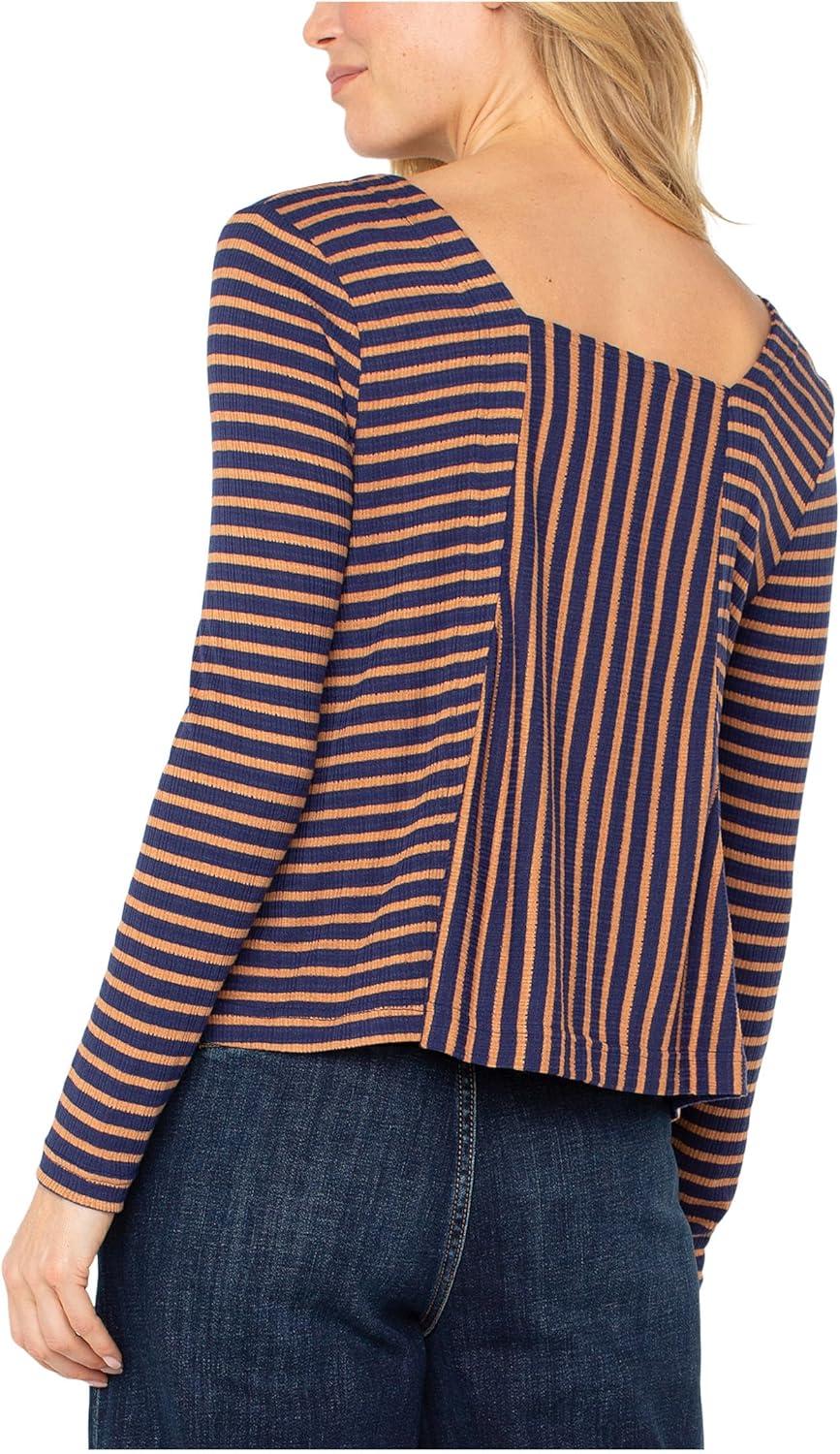 image:imageLiverpool Womens Long Sleeve Square Neck Knit TopBlueGinger Stripe