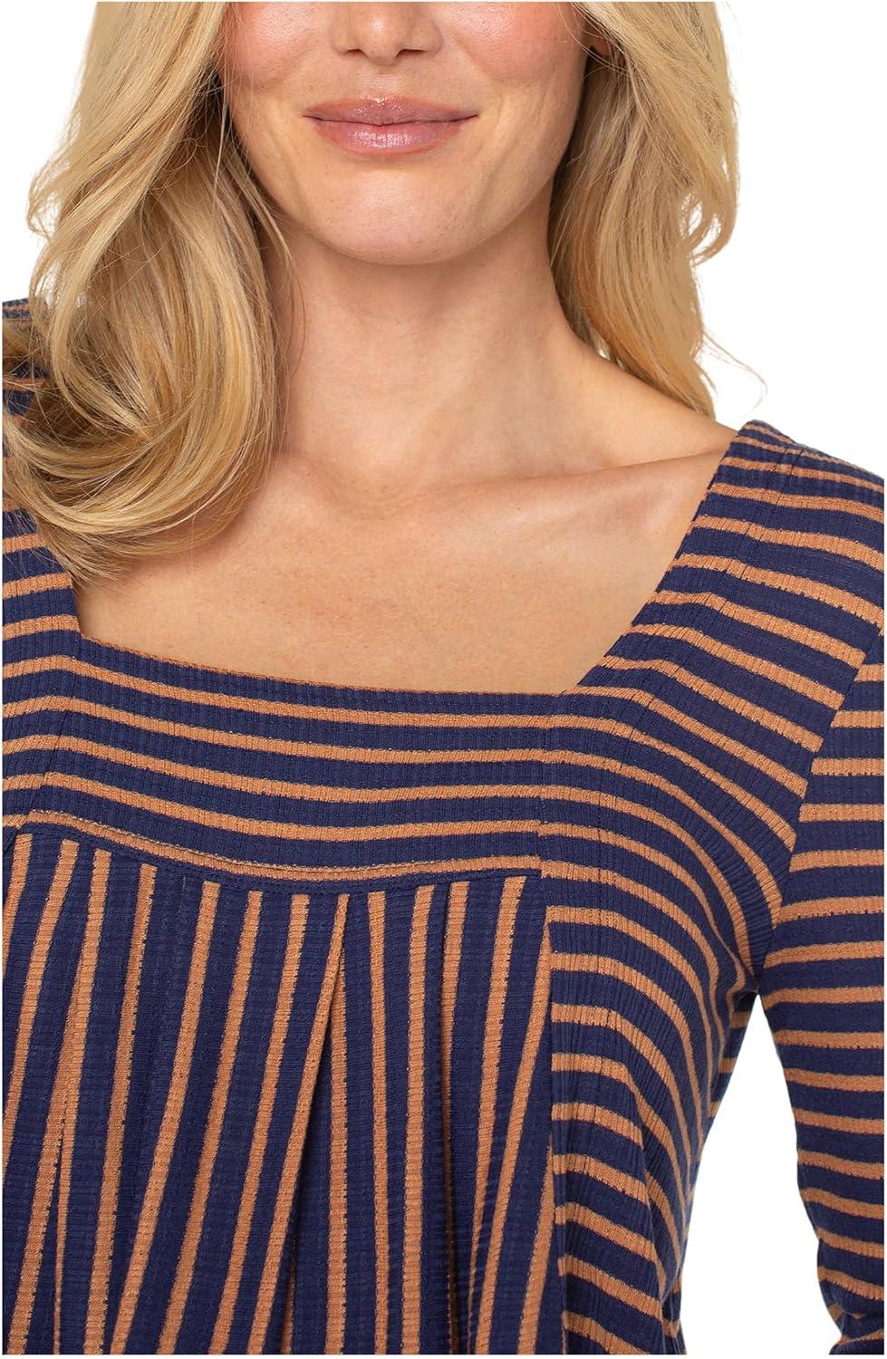 image:imageLiverpool Womens Long Sleeve Square Neck Knit TopBlueGinger Stripe