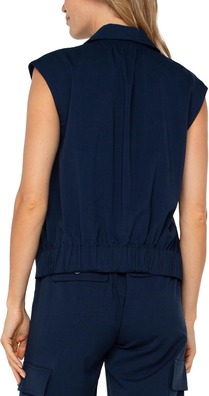 image:imageLiverpool Womens Sleeveless Cropped Shirt with Elastic at WaistDark Navy
