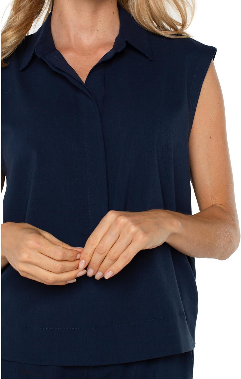 image:imageLiverpool Womens Sleeveless Cropped Shirt with Elastic at WaistDark Navy