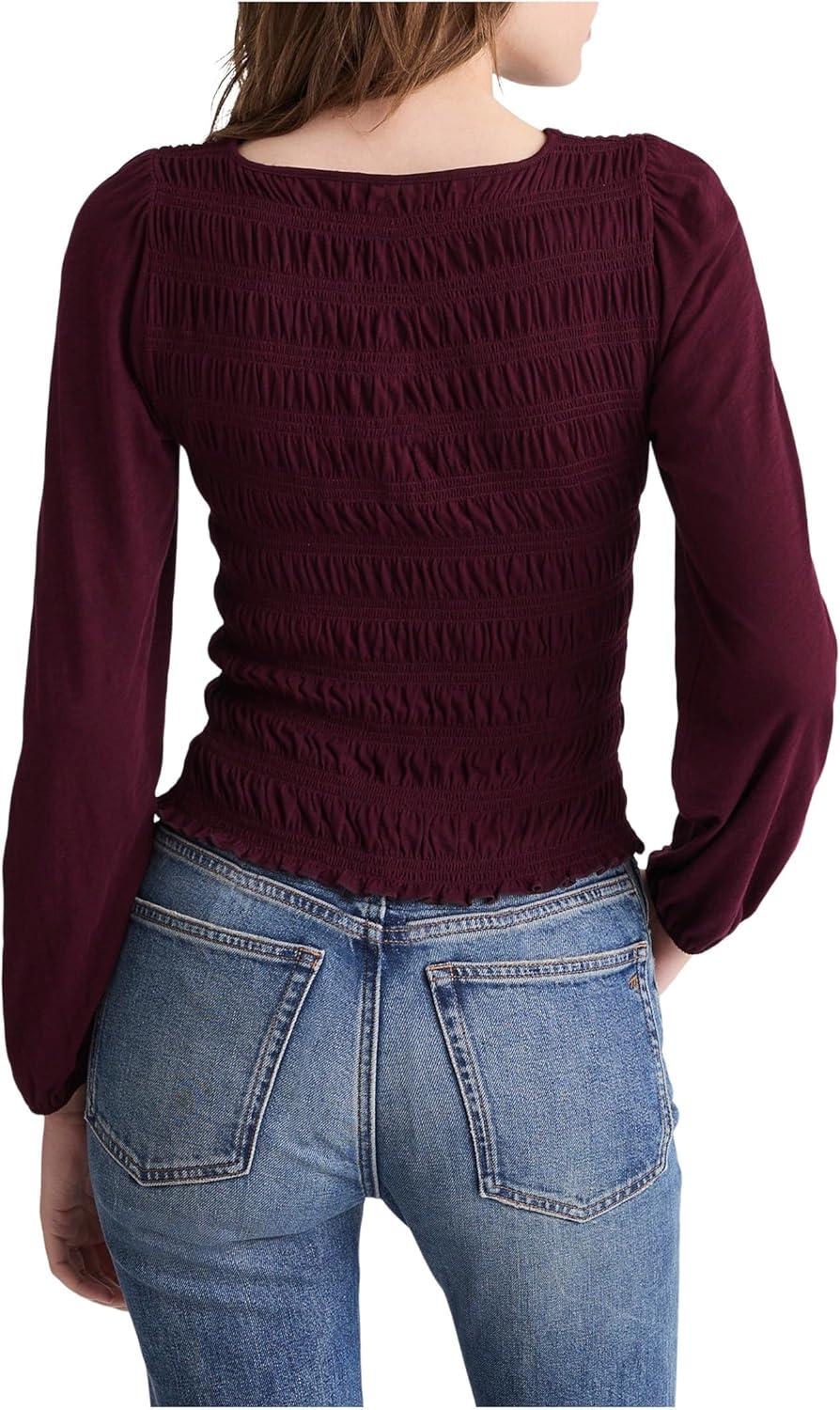 image:imageMadewell Womens Smocked Boatneck TopDark Pomegranate