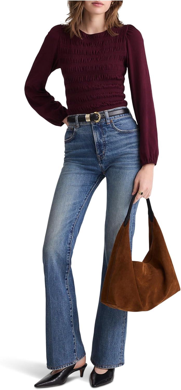 image:imageMadewell Womens Smocked Boatneck TopDark Pomegranate