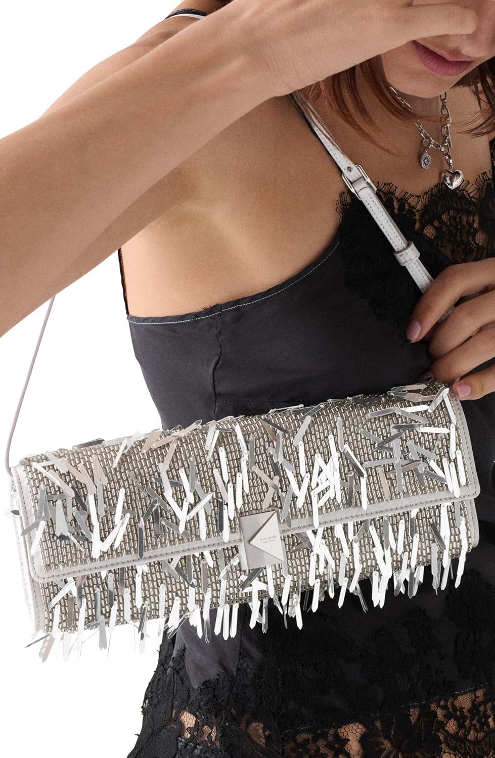 image:imagekate spade new york womens Novelty 3d Crossbody BagSilver Embellished Fringe