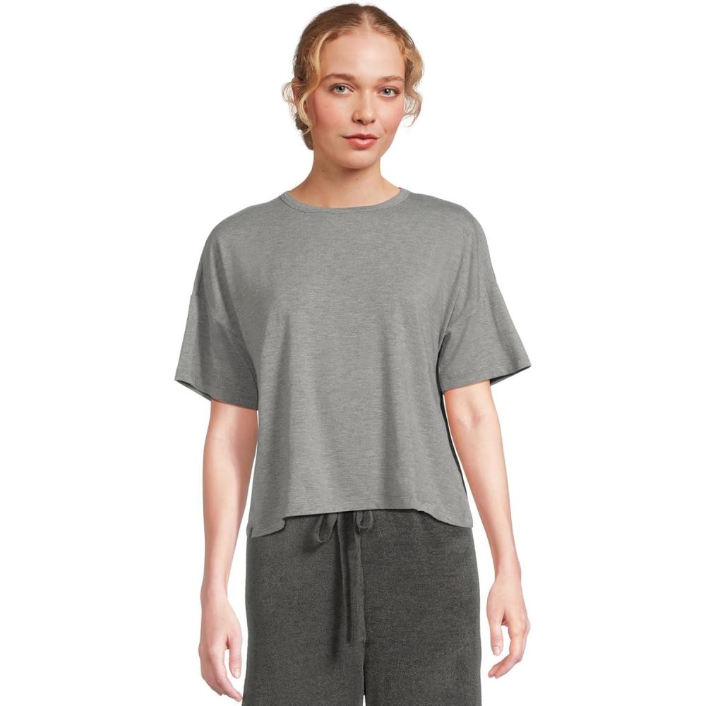image:imageBarefoot Dreams Womens Bamboo Jersey Short Sleeve Boxy TeeDark Heather Gray