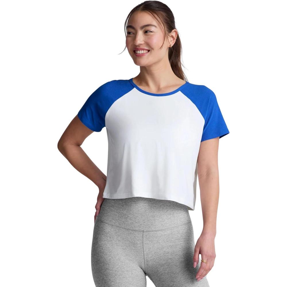 image:imageBeyond Yoga Womens Featherweight Colorblock TeeCloud WhiteCourt Blue