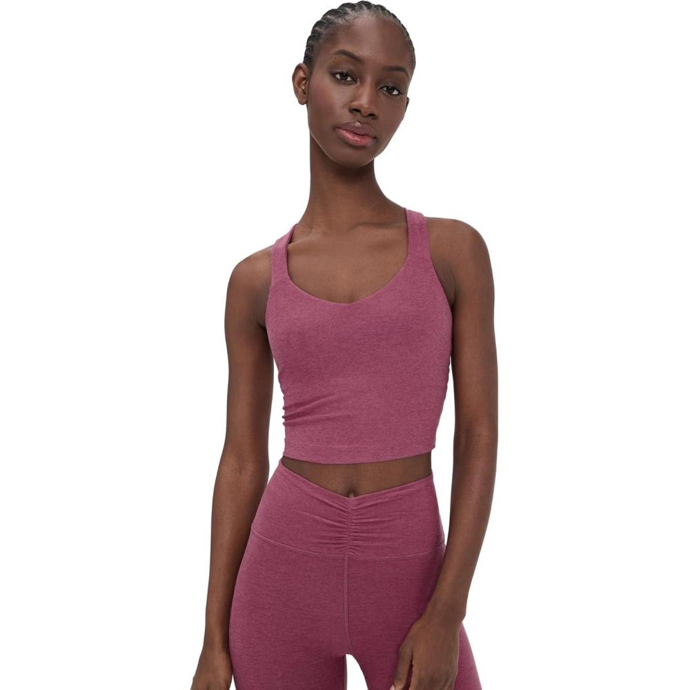 image:imageBeyond Yoga Womens Spacedye Twist Through Cropped Tank TopSmooth Mauve Heather