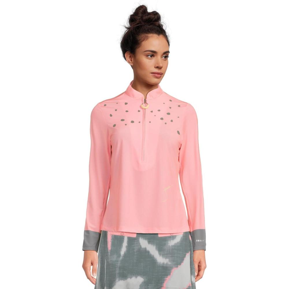 image:imageJamie Sadock Womens Raindrops Print Long Sleeve Sunsense TopAzalea Pink