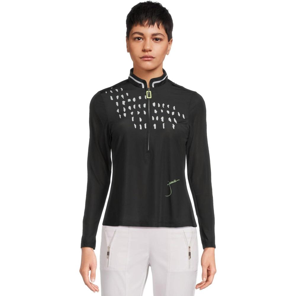 image:imageJamie Sadock Womens Raindrops Print Long Sleeve Sunsense TopBlack