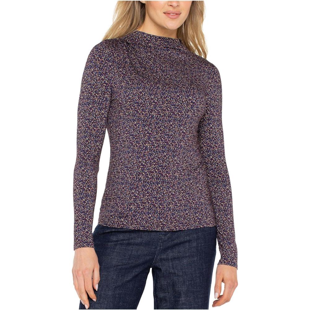 image:imageLiverpool Womens Long Sleeve Mock Neck Knit Top with ShirringWine Berry Multi