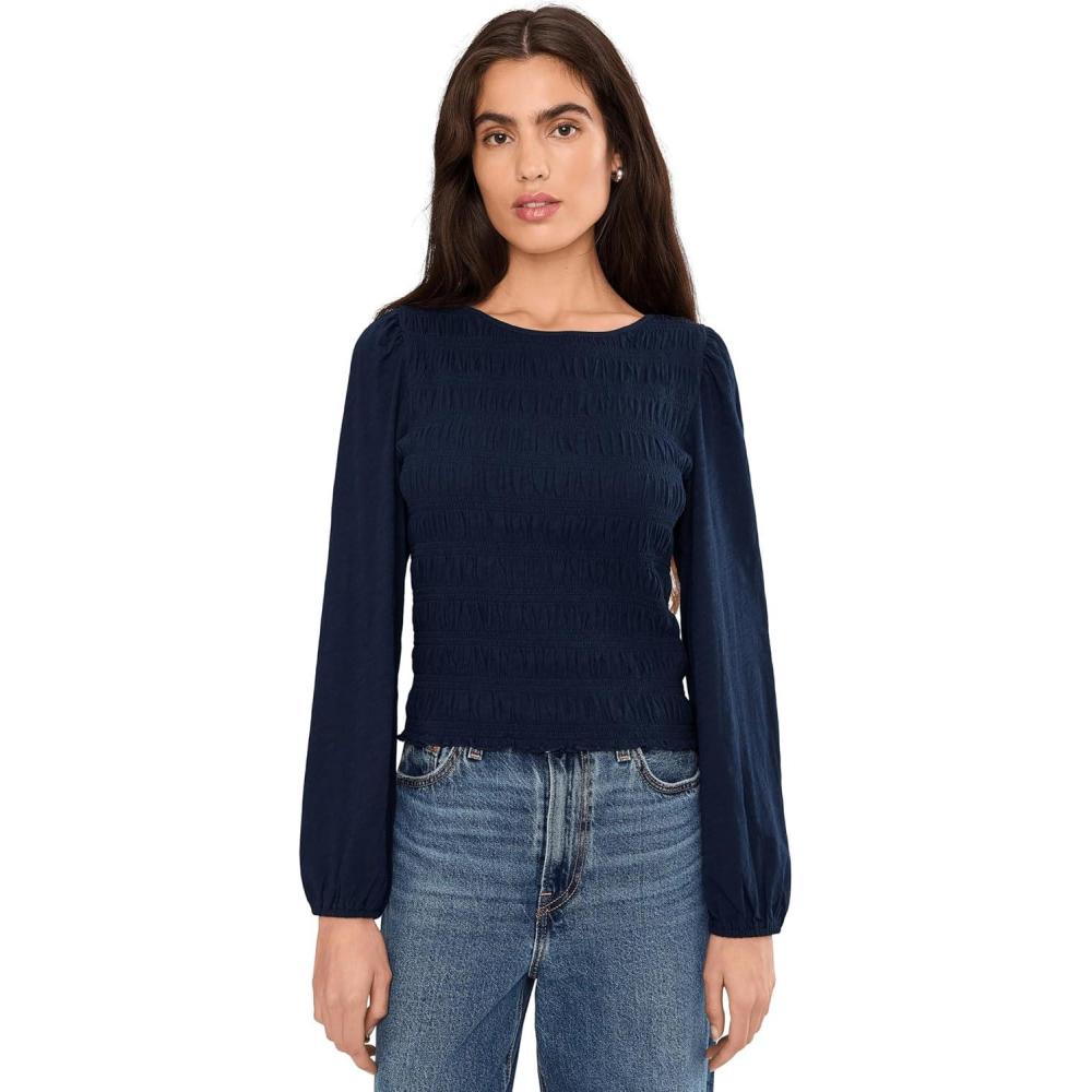 image:imageMadewell Womens Smocked Boatneck TopMidnight Navy