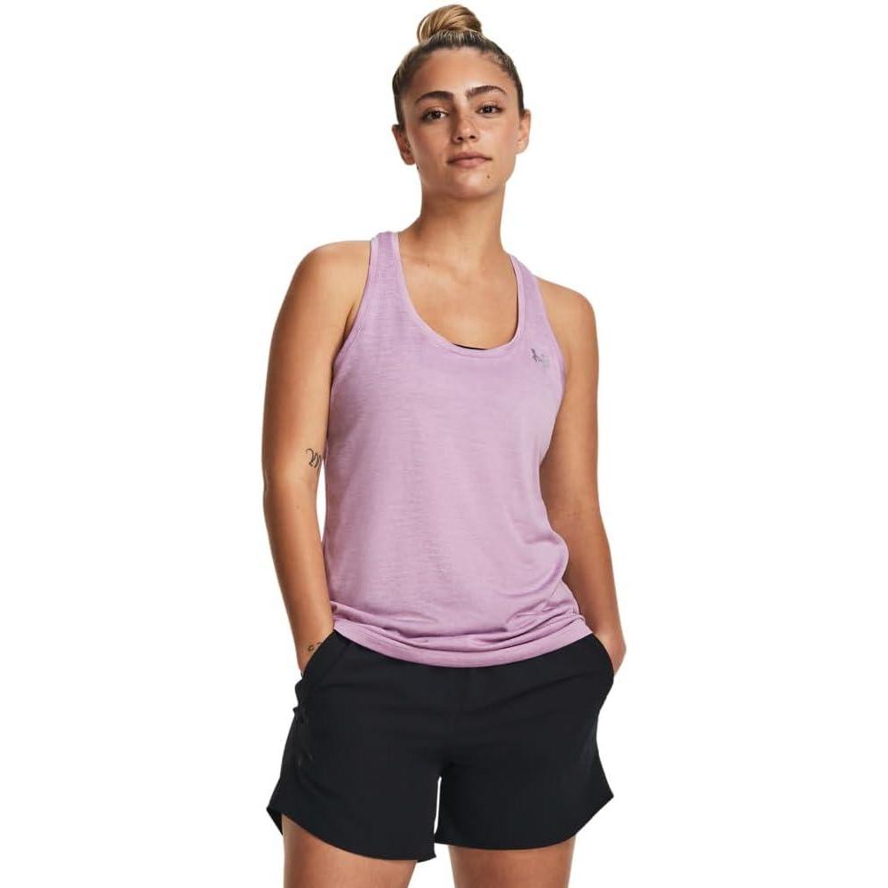 image:imageUnder Armour Womens Tech Twist Tank Top174 Fresh Orchid White Metallic Silver