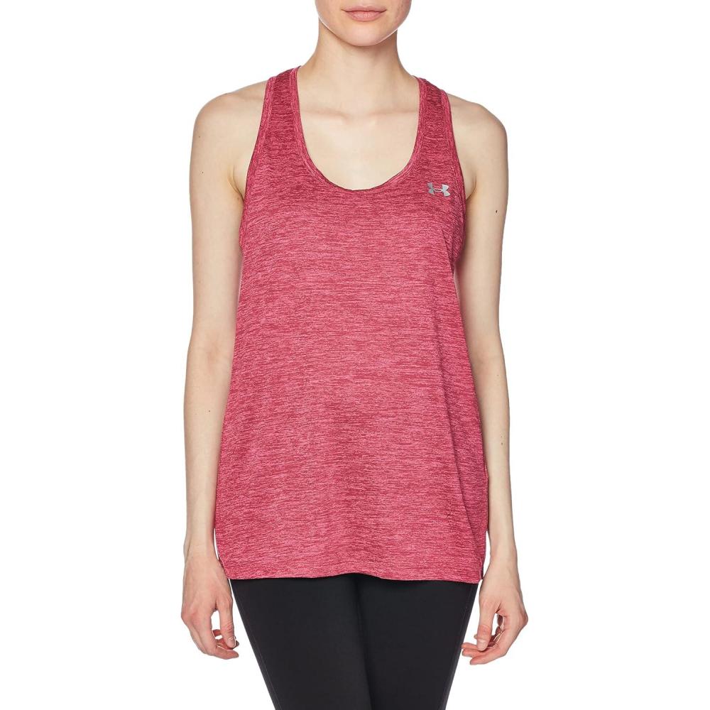 image:imageUnder Armour Womens Tech Twist Tank Top635 Charged Cherry Rebel Pink Metallic Silver