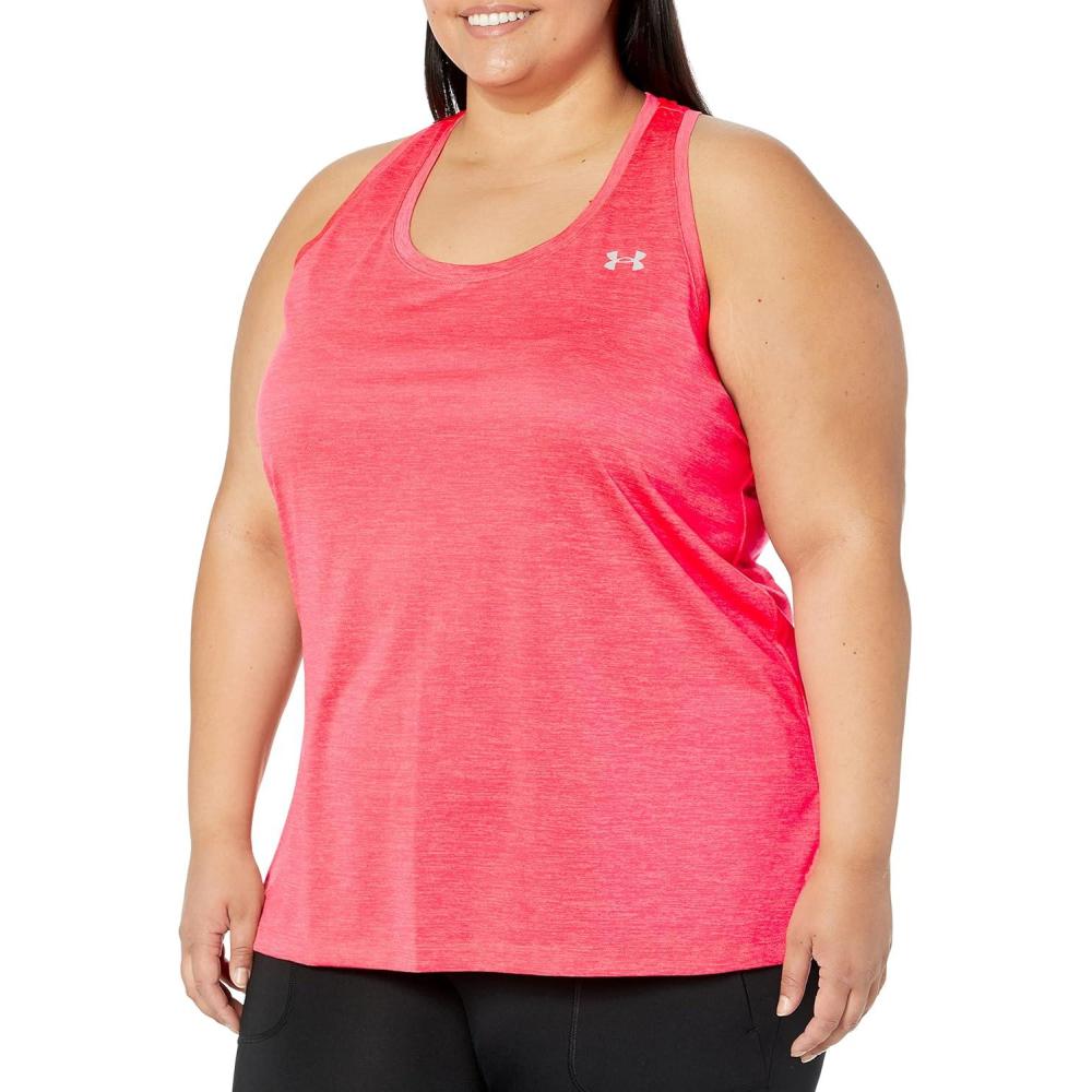 image:imageUnder Armour Womens Tech Twist Tank Top683 Pink Shock White Metallic Silver