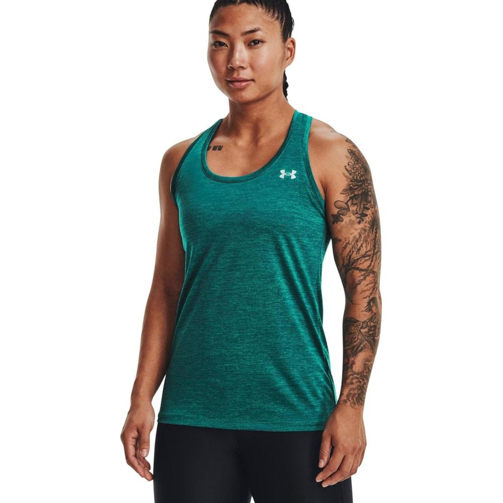 image:imageUnder Armour Womens Tech Twist Tank Top722 Coastal Teal Baja Blue Metallic Silver