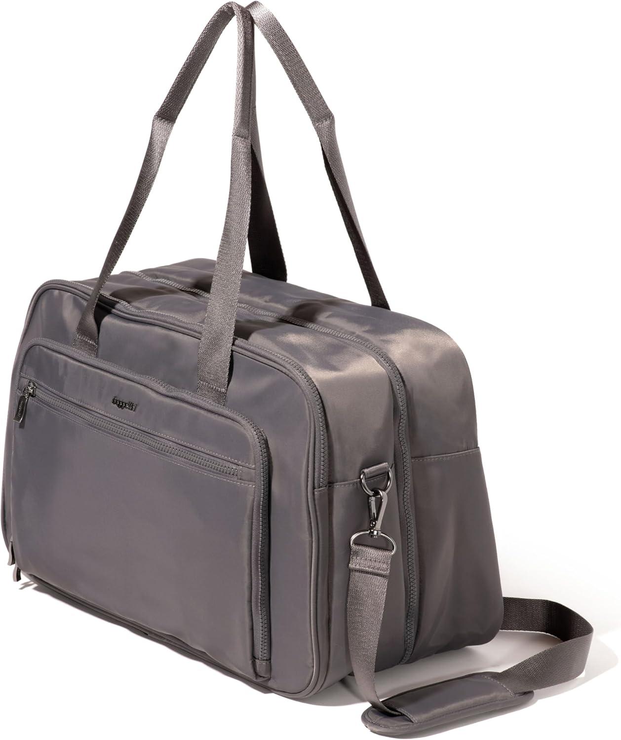 image:imageBaggallini Getaway Split Case Duffel Lightweight 11x17 Inch Overnight Travel Weekender BagSmoke Twill
