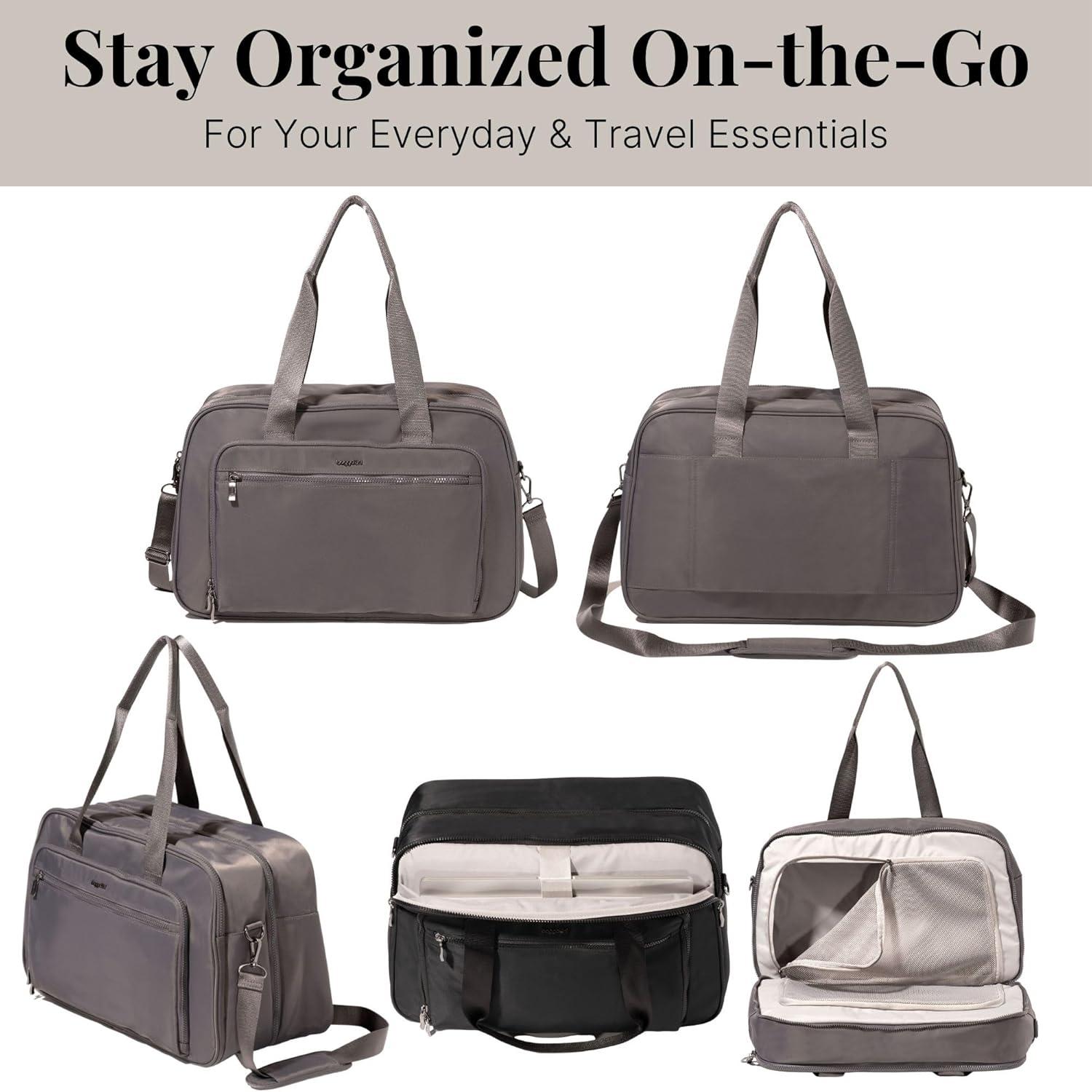 image:imageBaggallini Getaway Split Case Duffel Lightweight 11x17 Inch Overnight Travel Weekender BagSmoke Twill