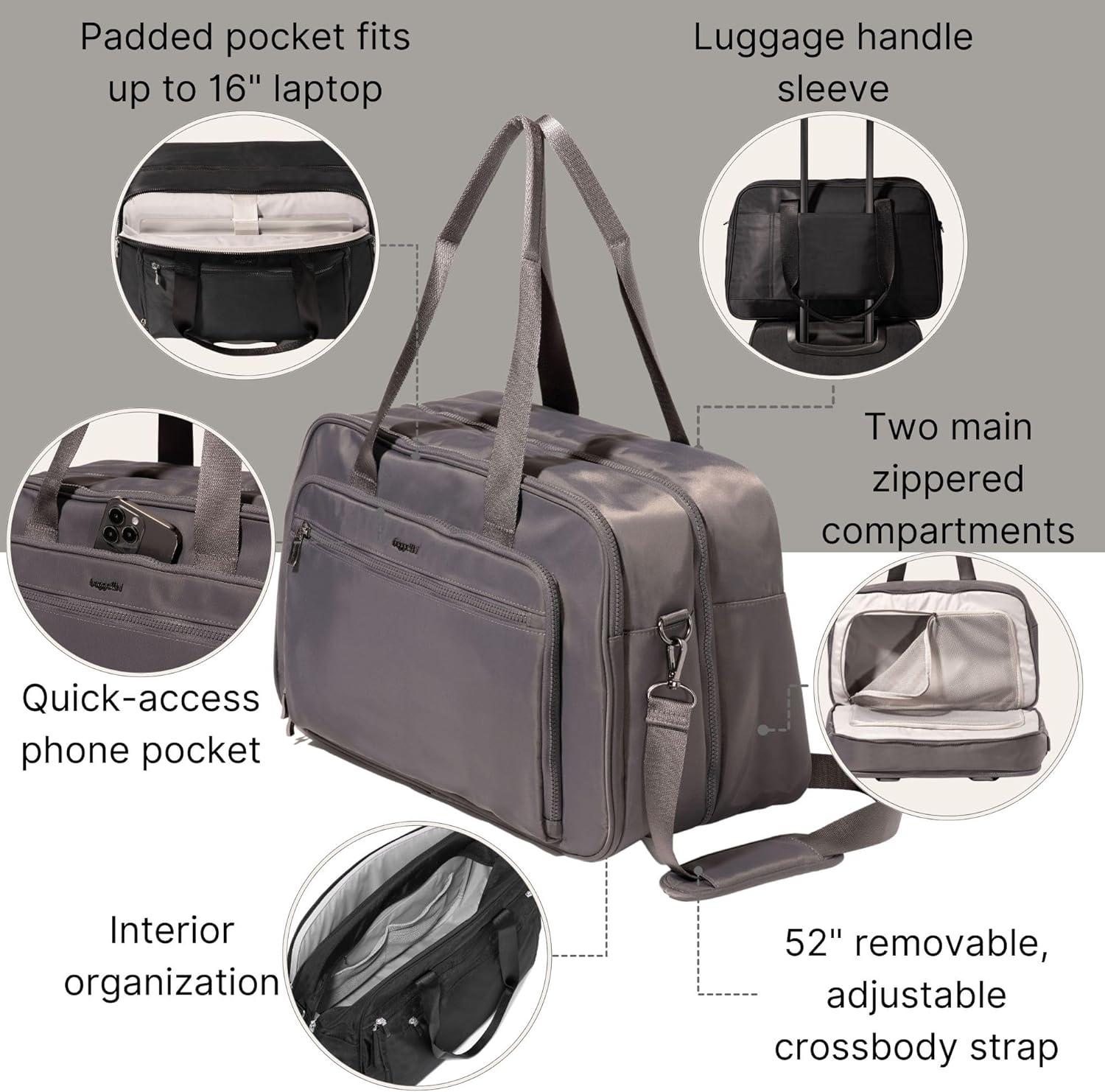 image:imageBaggallini Getaway Split Case Duffel Lightweight 11x17 Inch Overnight Travel Weekender BagSmoke Twill