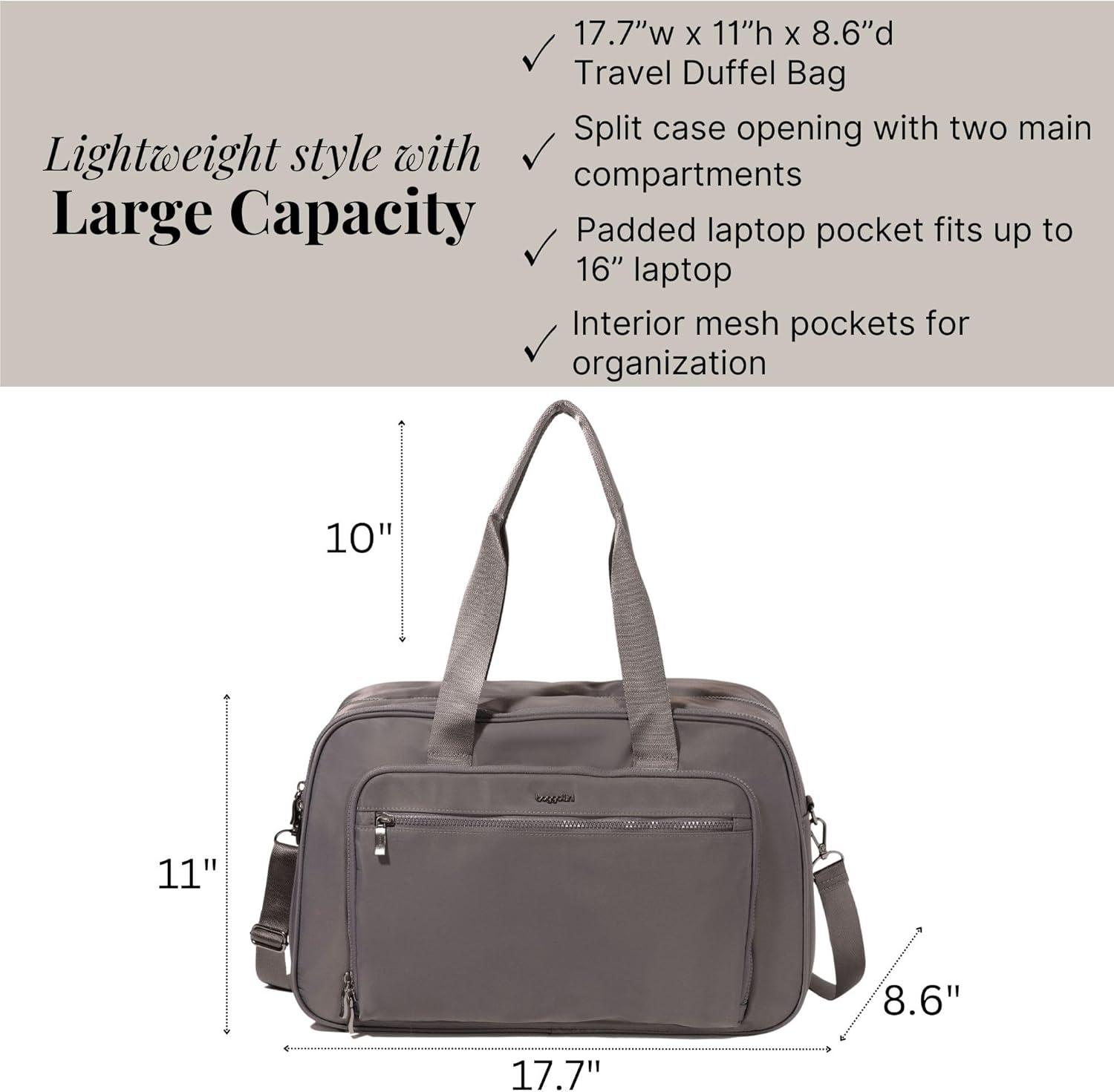 image:imageBaggallini Getaway Split Case Duffel Lightweight 11x17 Inch Overnight Travel Weekender BagSmoke Twill