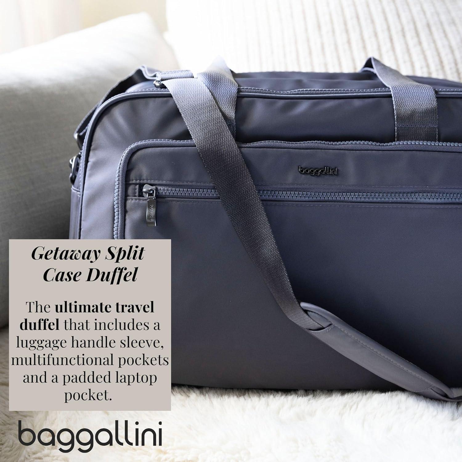 image:imageBaggallini Getaway Split Case Duffel Lightweight 11x17 Inch Overnight Travel Weekender BagSmoke Twill