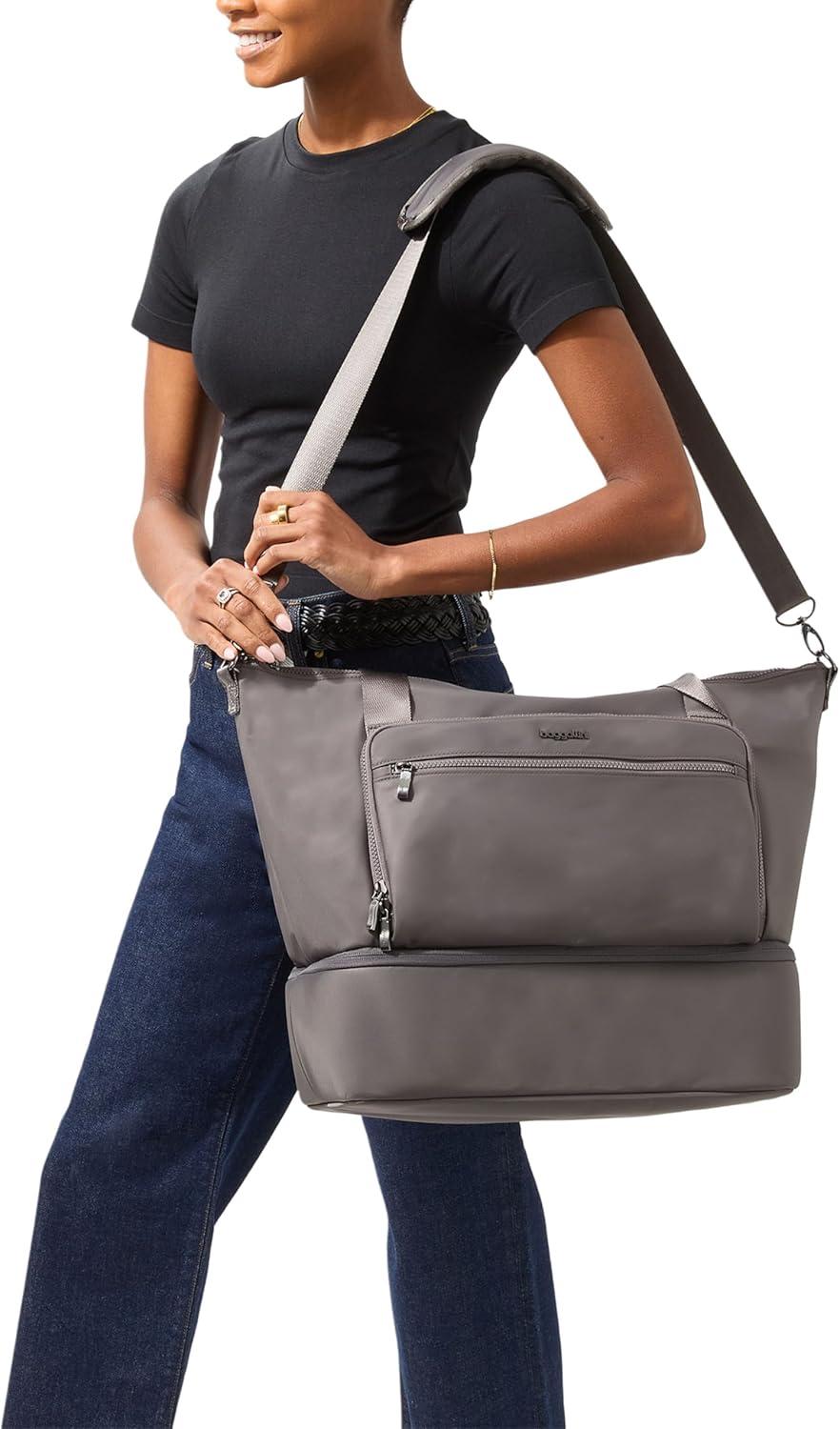 image:imageBaggallini Womens Park Ave Overnight Lightweight 14x20 Travel Essential Weekender Tote BagDeep Grape Twill
