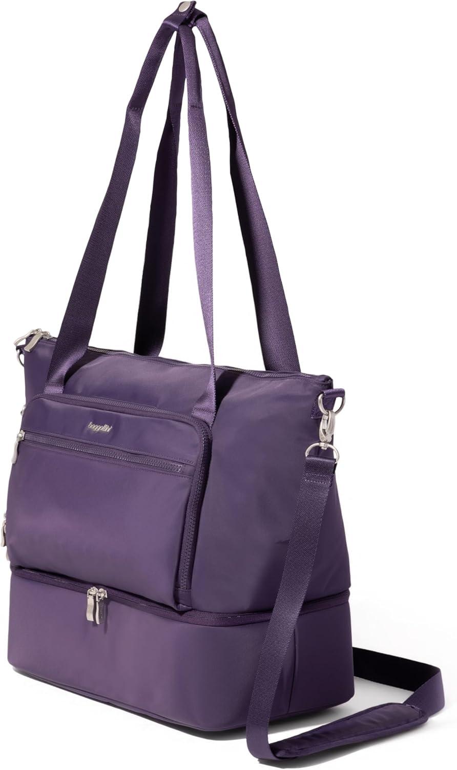 image:imageBaggallini Womens Park Ave Overnight Lightweight 14x20 Travel Essential Weekender Tote BagDeep Grape Twill