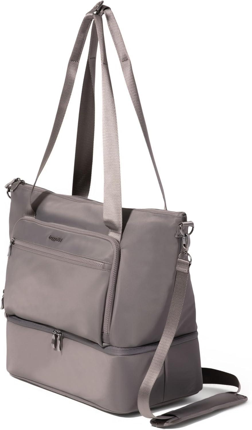 image:imageBaggallini Womens Park Ave Overnight Lightweight 14x20 Travel Essential Weekender Tote BagSmoke Twill