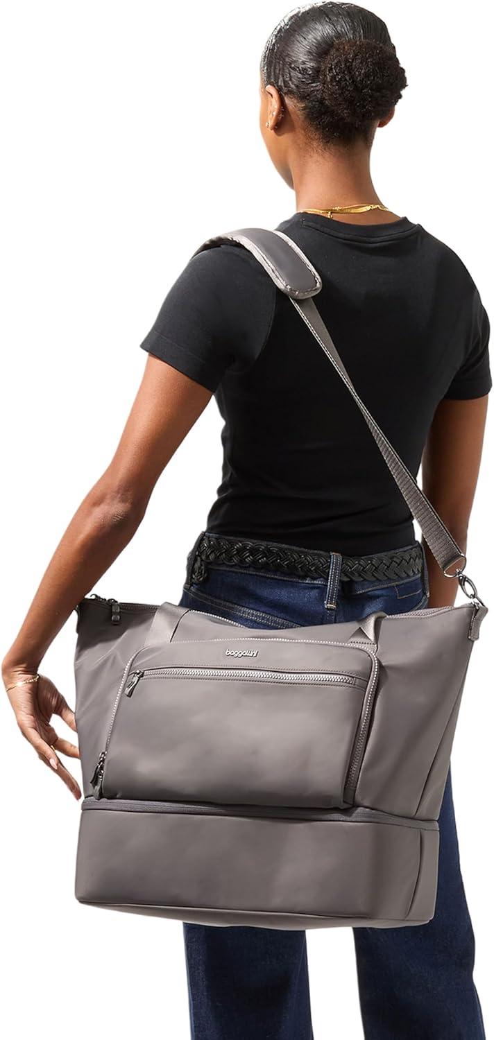 image:imageBaggallini Womens Park Ave Overnight Lightweight 14x20 Travel Essential Weekender Tote BagSmoke Twill