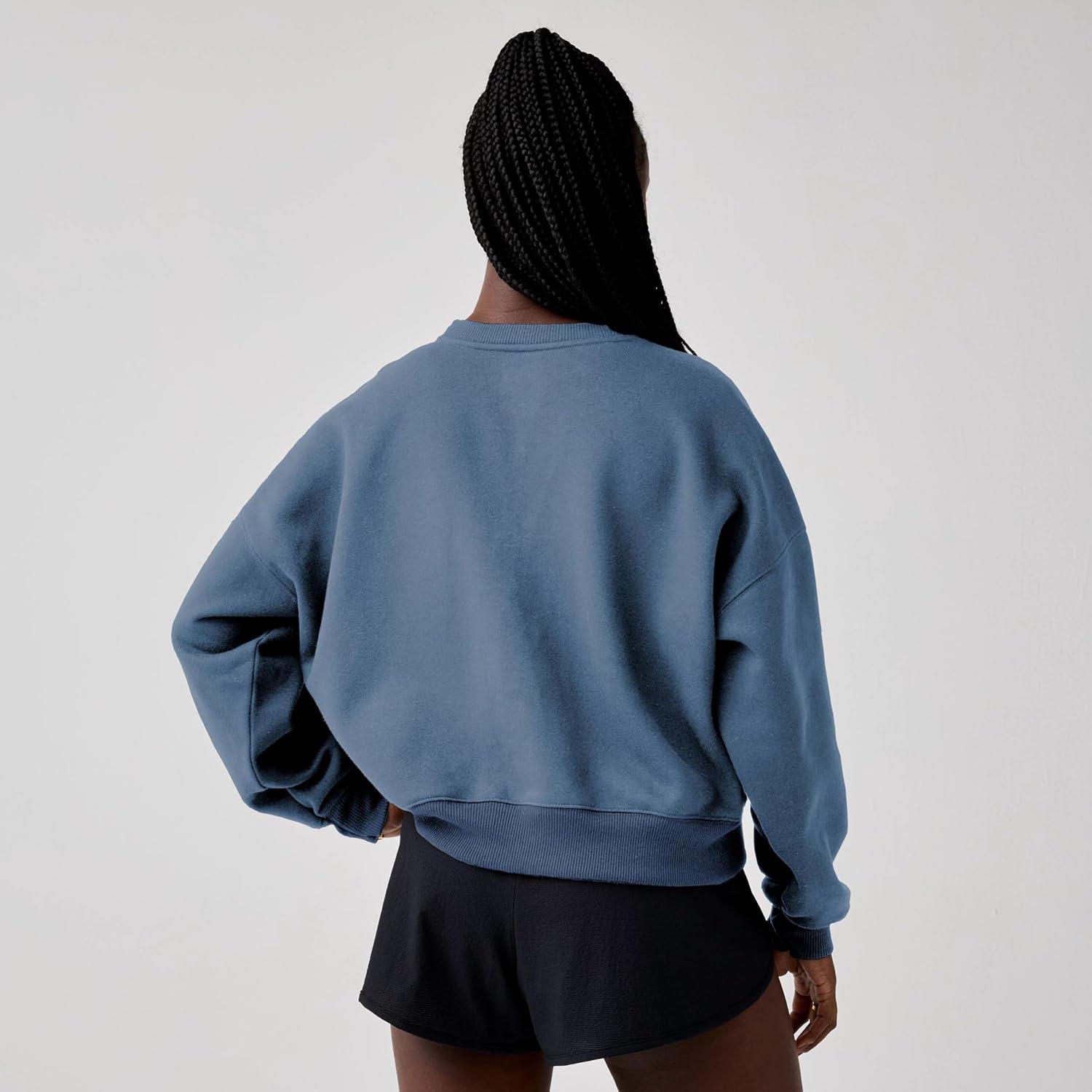 image:imageBrooks Womens Movement Cropped Sweatshirt Relaxed Fit Fleece Pullover with Drop Shoulders amp Crop DesignSteel Blue