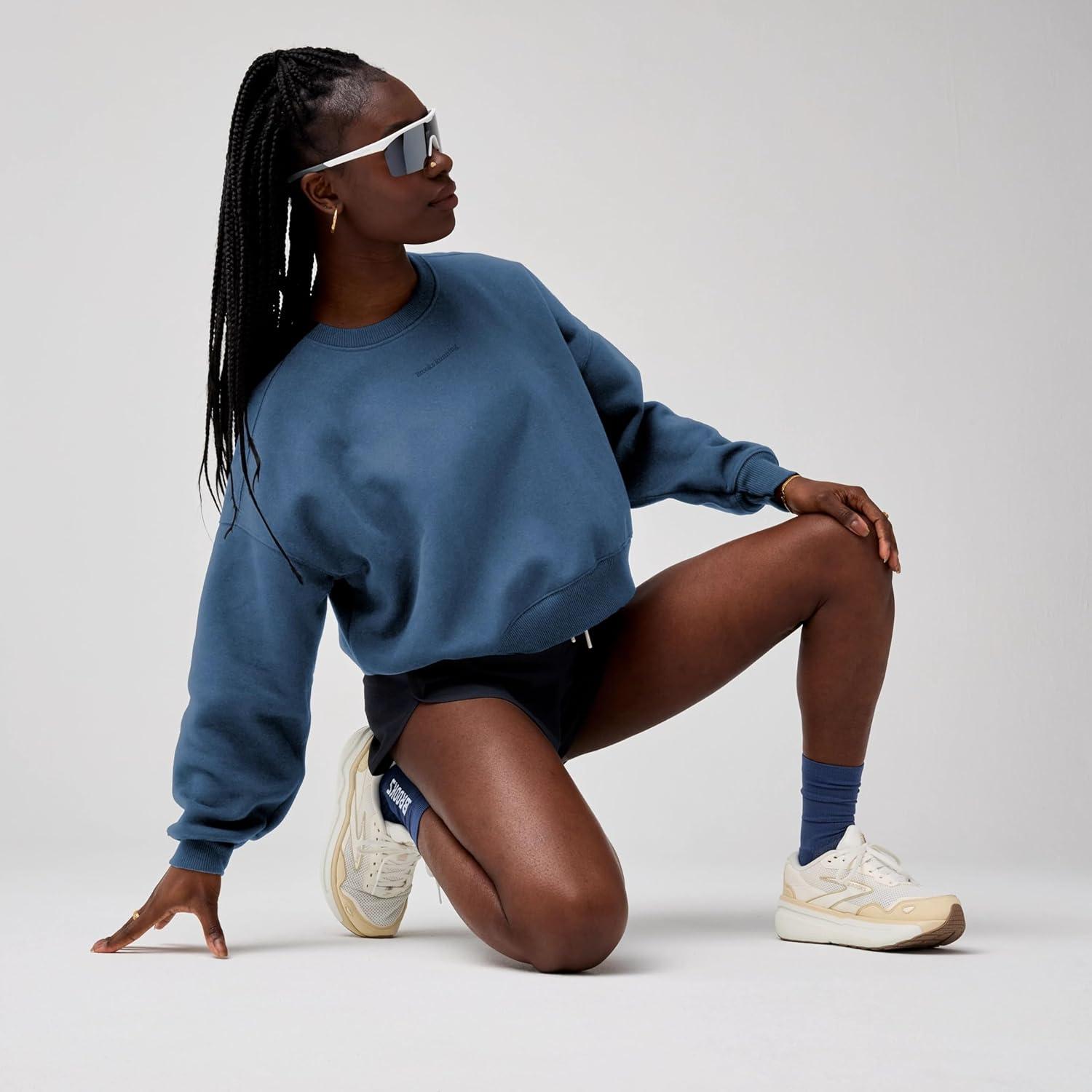 image:imageBrooks Womens Movement Cropped Sweatshirt Relaxed Fit Fleece Pullover with Drop Shoulders amp Crop DesignSteel Blue