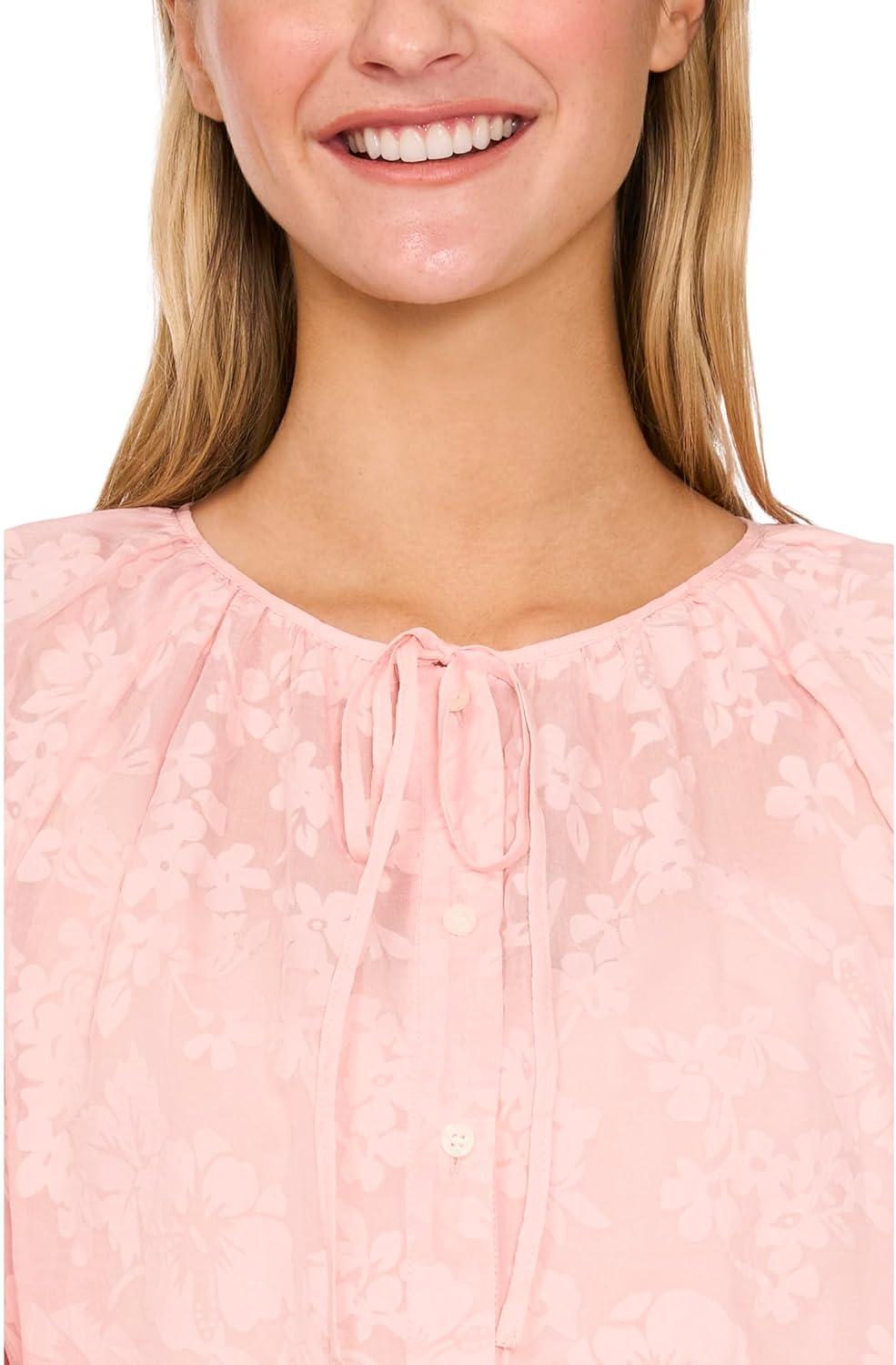 image:imageCeCe Womens Button Up Top WPuff Sleeves amp Front TieSugar Peach