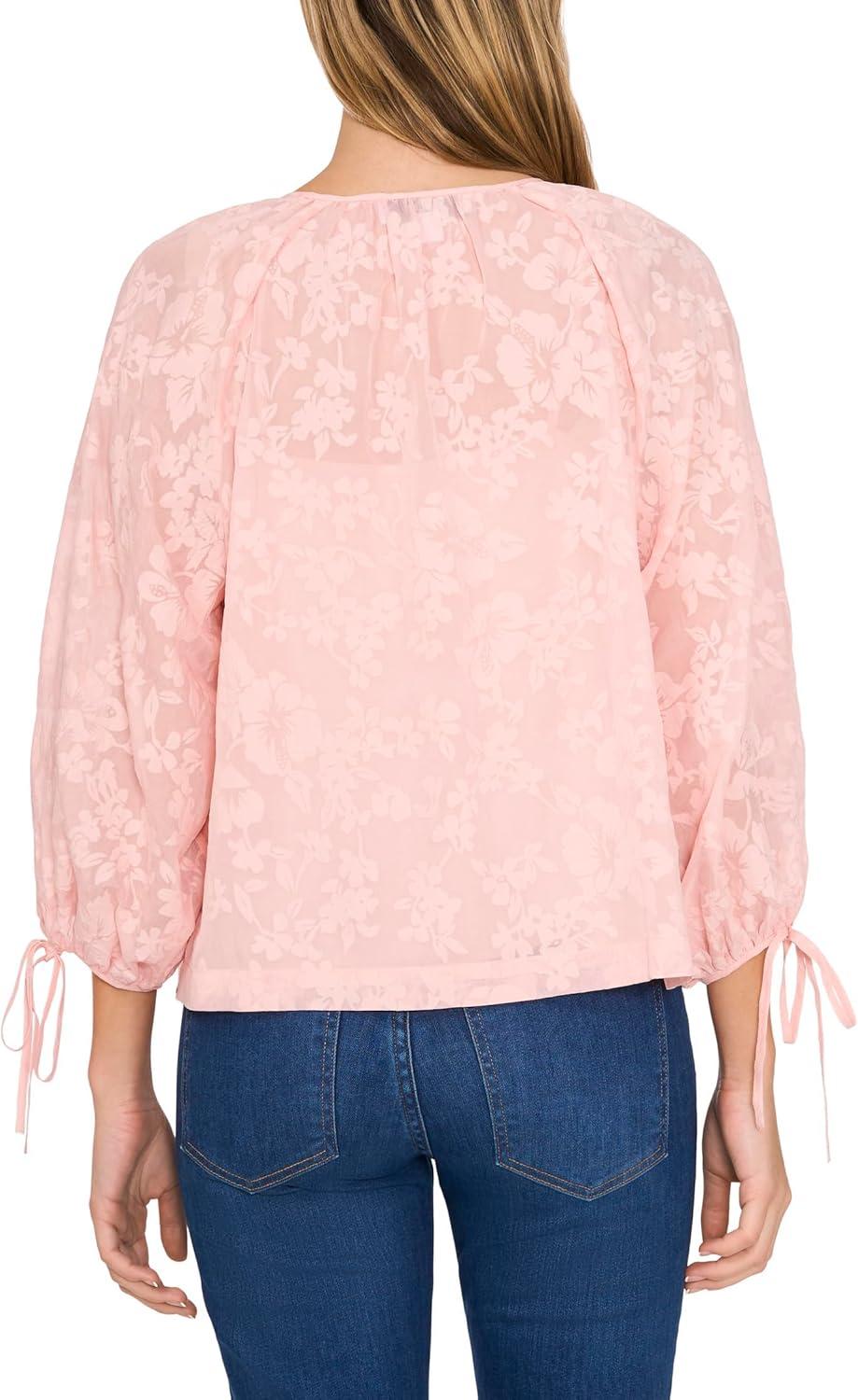 image:imageCeCe Womens Button Up Top WPuff Sleeves amp Front TieSugar Peach
