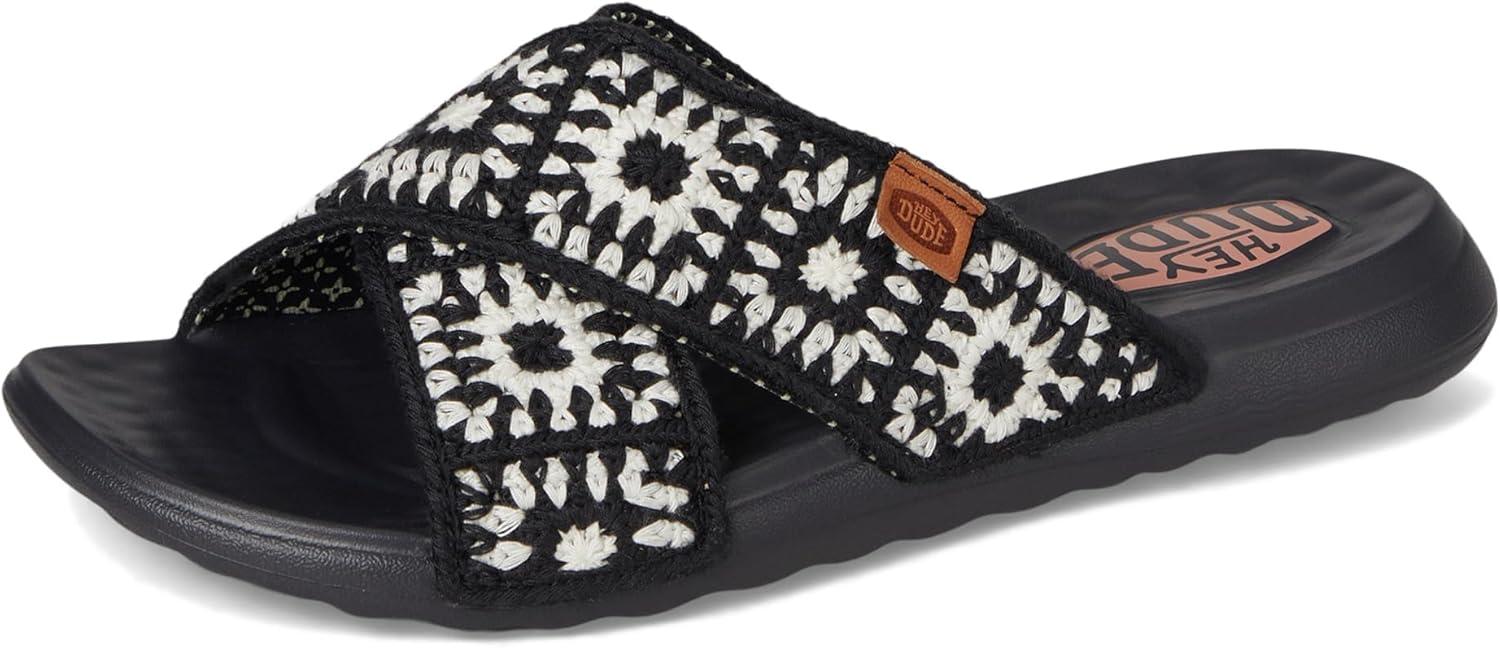 image:imageHEYDUDE womens Christi Slide Cottage CrochetBlackWhite
