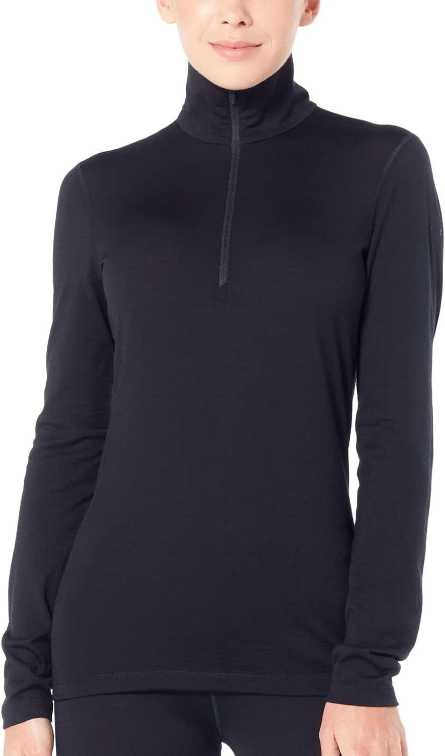 image:imageIcebreaker Merino Womens 200 Oasis Long Sleeve Thermal Cold Weather Half Zip Base Layer TopBlack