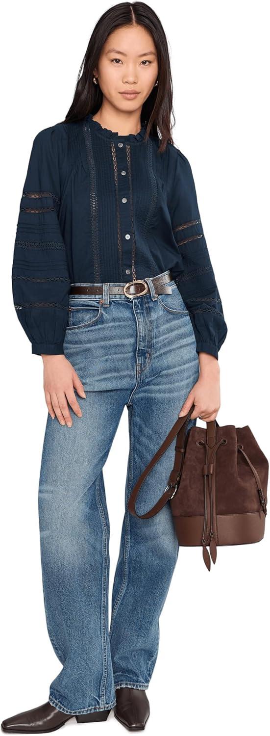 image:imageMadewell Womens HighNeck LaceInsert Pintuck TopClassic Navy