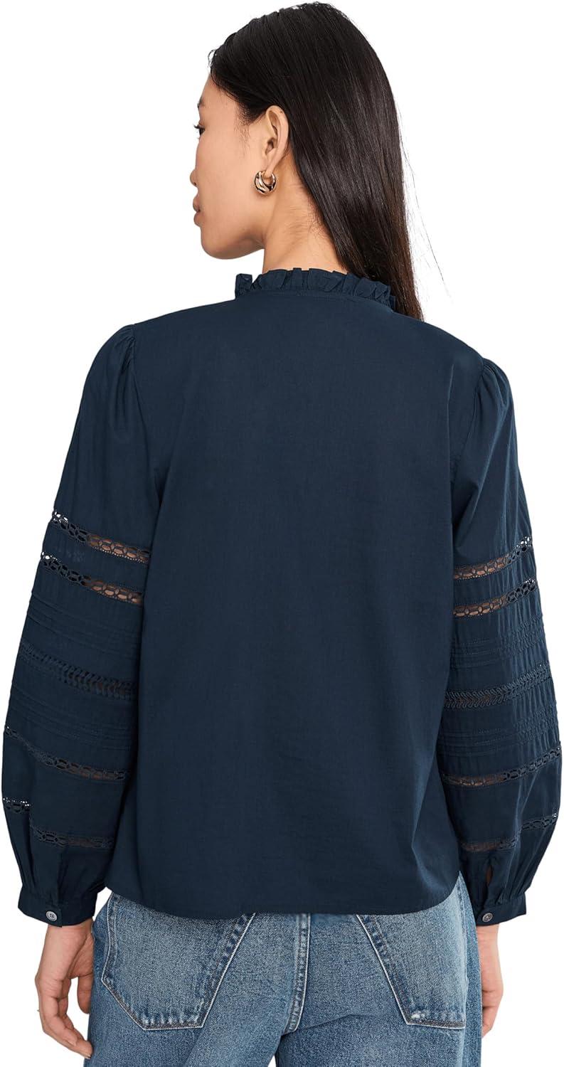 image:imageMadewell Womens HighNeck LaceInsert Pintuck TopClassic Navy