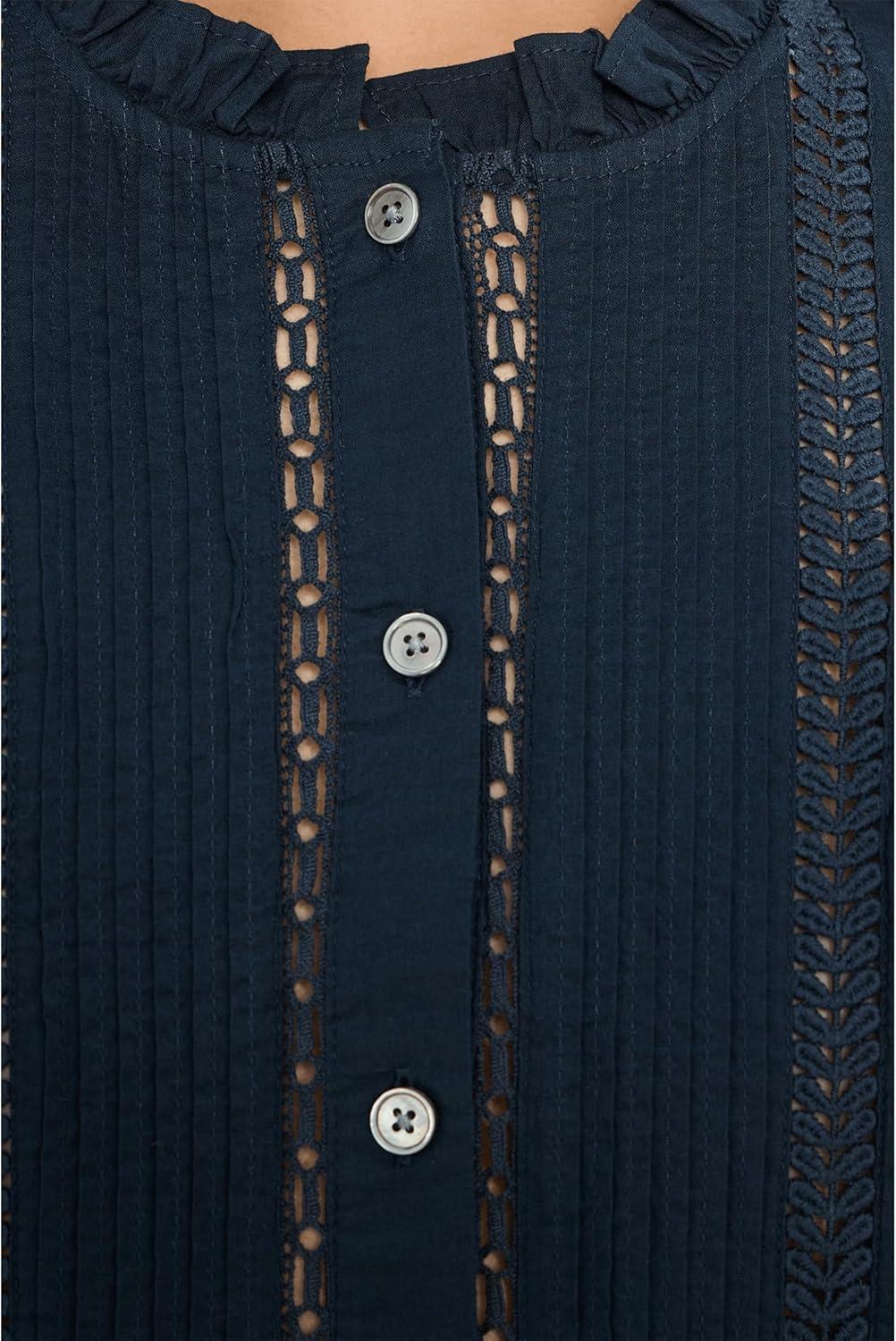 image:imageMadewell Womens HighNeck LaceInsert Pintuck TopClassic Navy