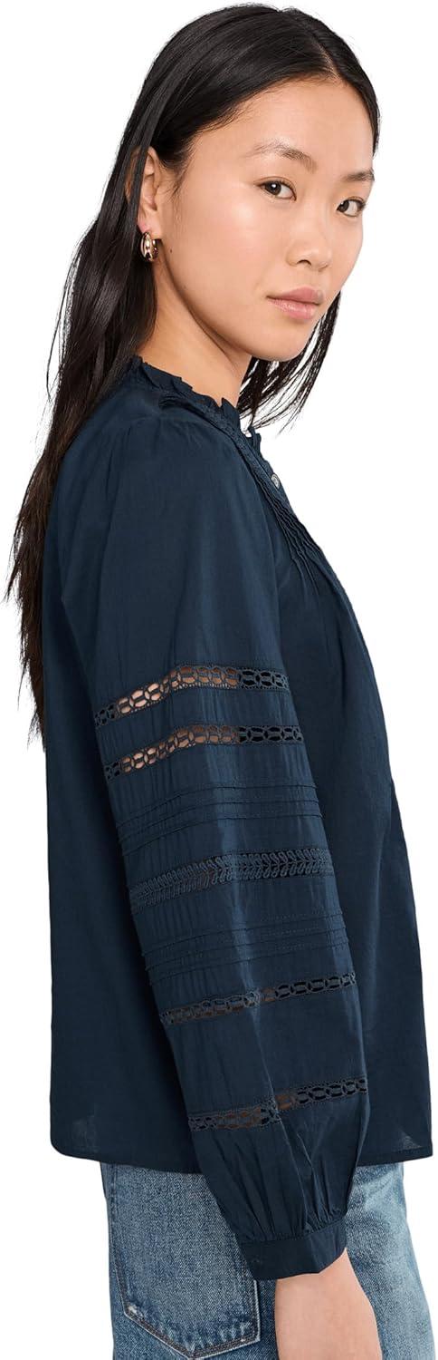 image:imageMadewell Womens HighNeck LaceInsert Pintuck TopClassic Navy