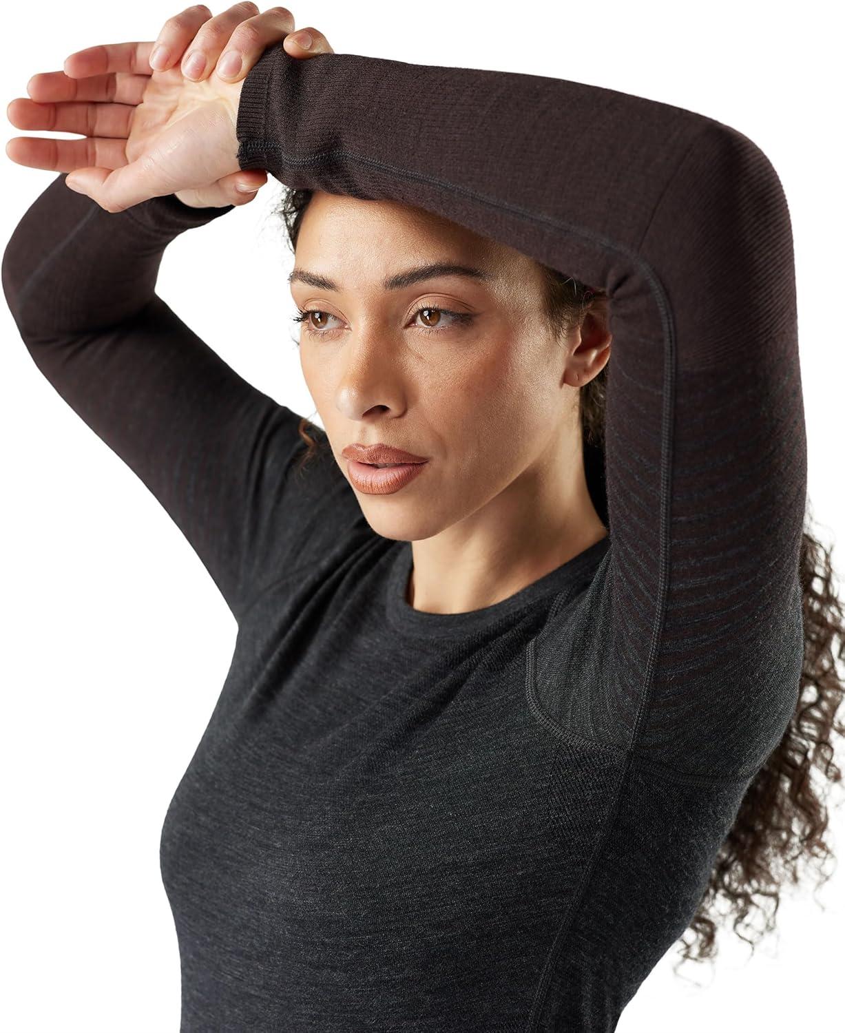 image:imageSmartwool Womens Intraknit Thermal Merino Base Layer Crew Breathable Merino Wool Long Sleeve ShirtCharcoalmink Stripe