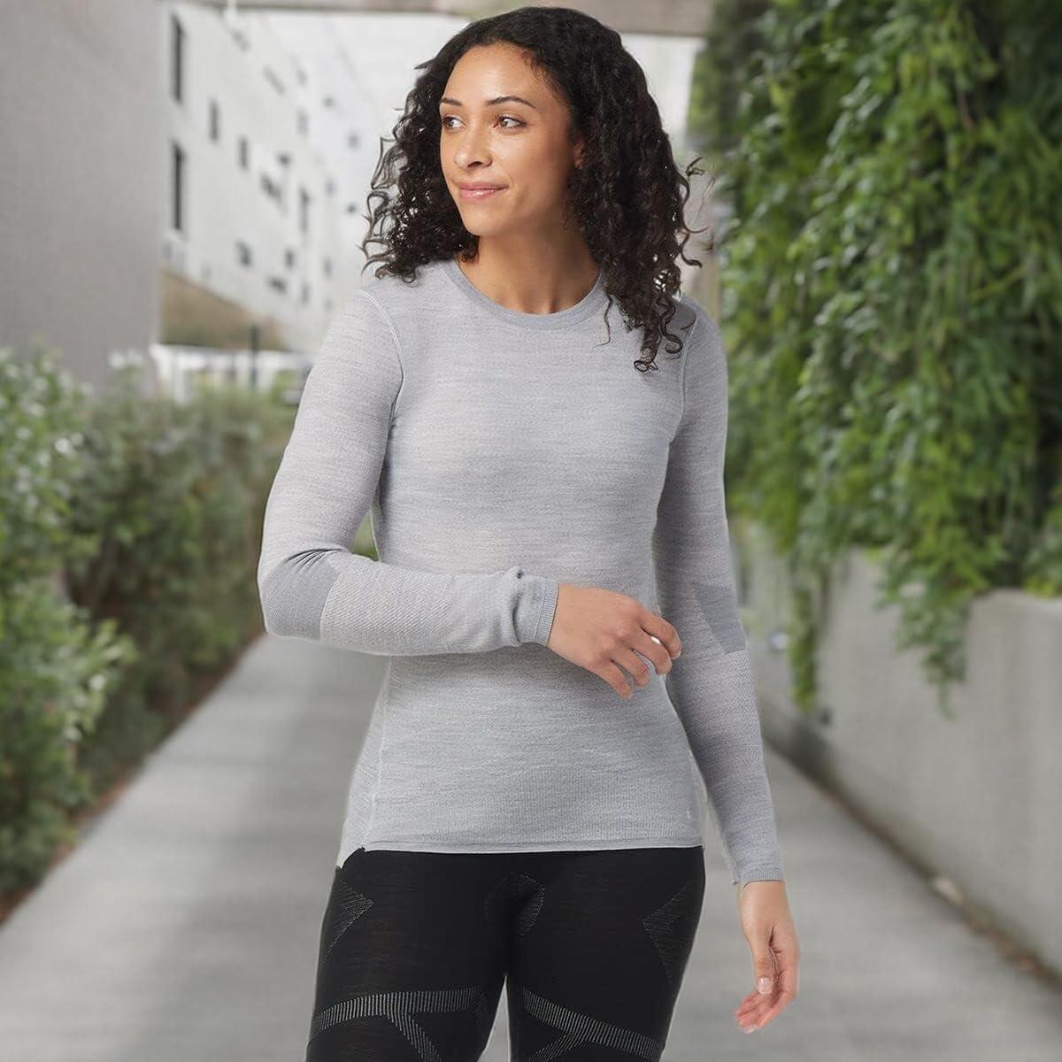 image:imageSmartwool Womens Intraknit Thermal Merino Base Layer Crew Breathable Merino Wool Long Sleeve ShirtLight Gray Heatherwhite
