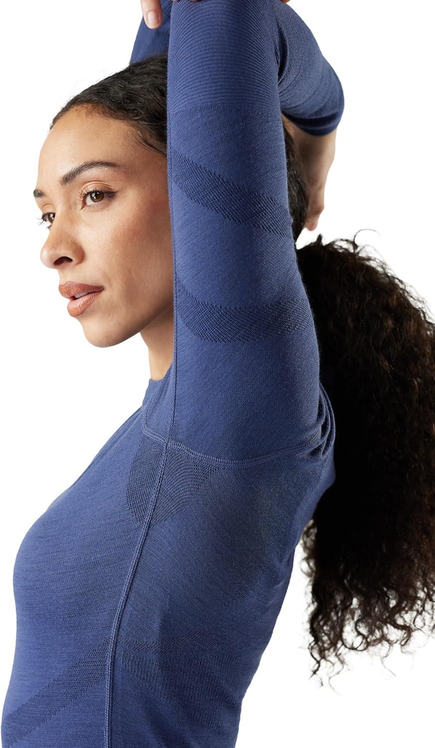 image:imageSmartwool Womens Intraknit Thermal Merino Base Layer Crew Breathable Merino Wool Long Sleeve ShirtNightfall Bluedeep Navy
