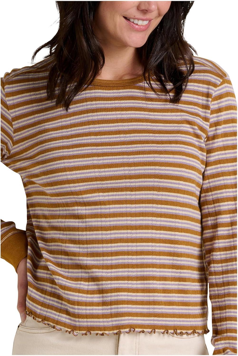 image:imageToadampCo Womens Foothill Pointelle Long Sleeve Crew IIKelp Stripe