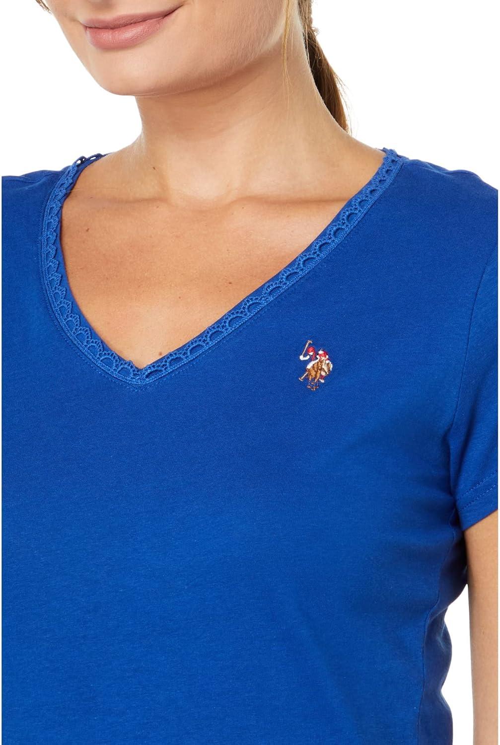 image:imageUS POLO ASSN Scallop Edge Trim VNeck Tee Shirt Sodalite Blue LG