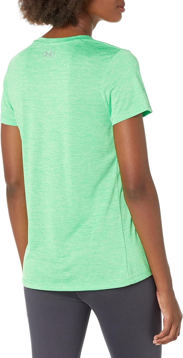 image:imageUnder Armour Womens Tech ShortSleeve VNeck Twist328 Extreme Green Phosphor Green Metallic Silver