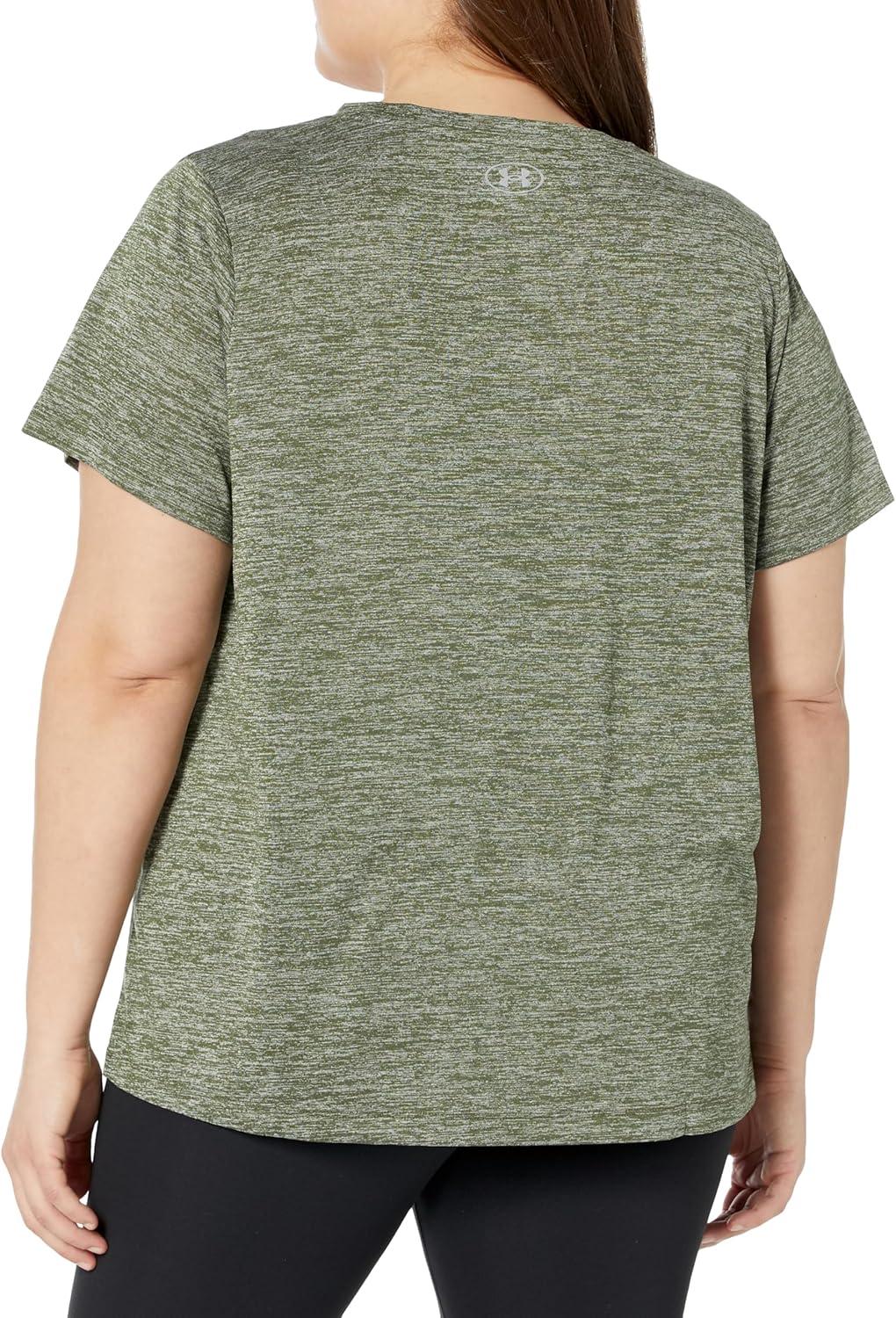 image:imageUnder Armour Womens Tech ShortSleeve VNeck Twist390 Marine Od Green Metallic Silver