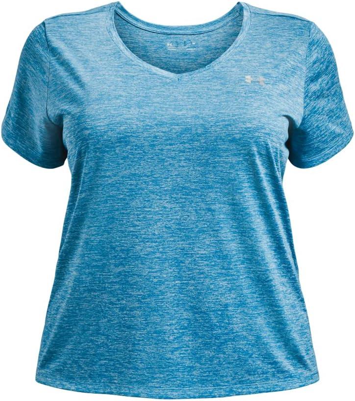 image:imageUnder Armour Womens Tech ShortSleeve VNeck Twist422 Capri Fuse Teal Metallic Silver