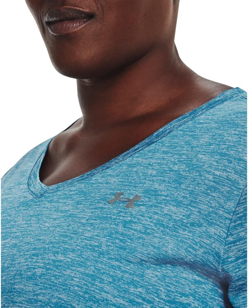 image:imageUnder Armour Womens Tech ShortSleeve VNeck Twist422 Capri Fuse Teal Metallic Silver