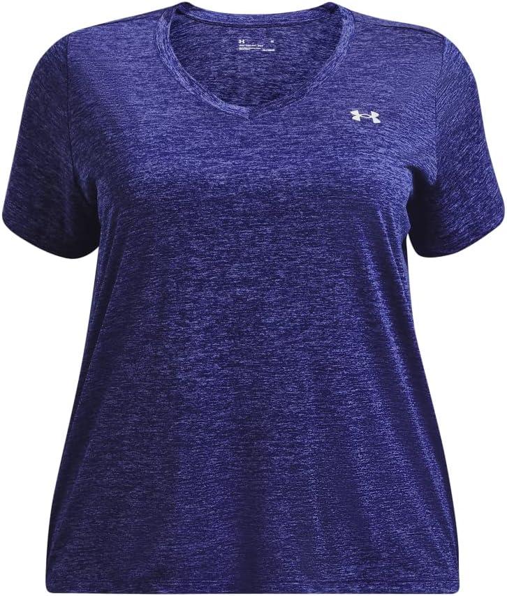 image:imageUnder Armour Womens Tech ShortSleeve VNeck Twist471 Sonar Blue Baja Blue Metallic Silver