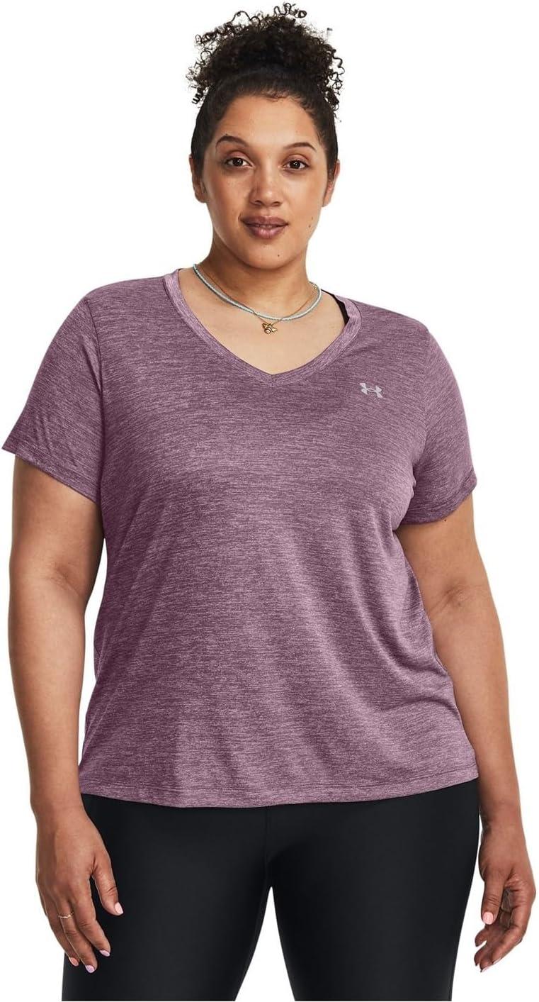 image:imageUnder Armour Womens Tech ShortSleeve VNeck Twist500 Misty Purple Metallic Silver
