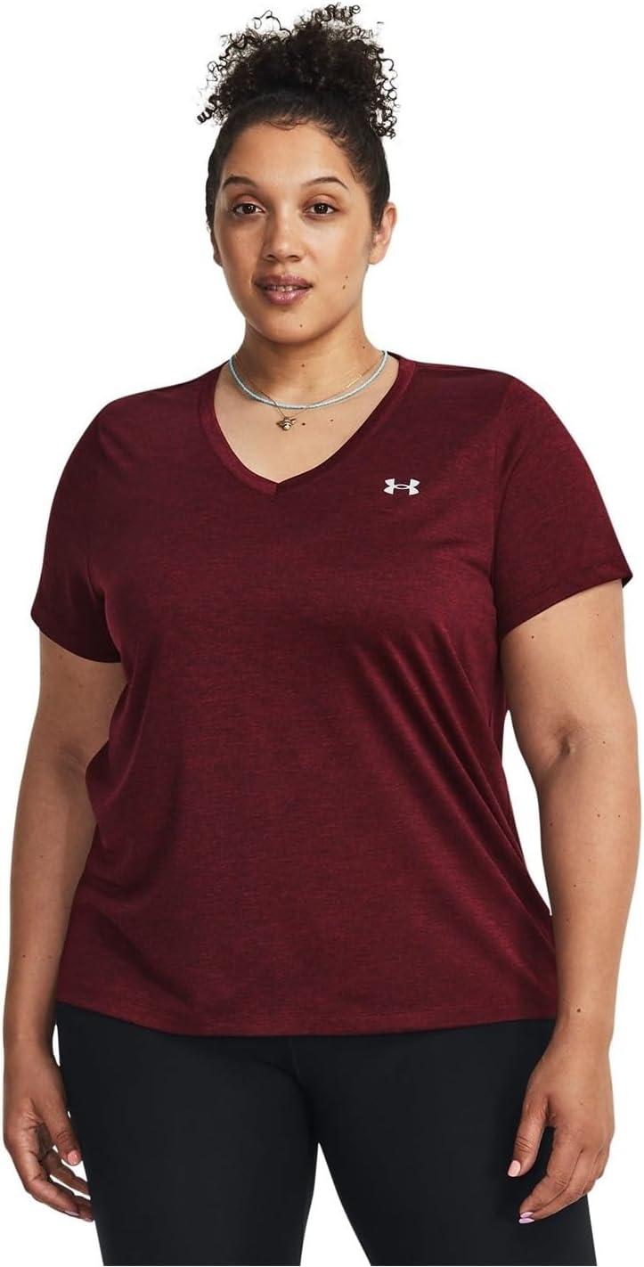 image:imageUnder Armour Womens Tech ShortSleeve VNeck Twist600 Dark Maroon Metallic Silver