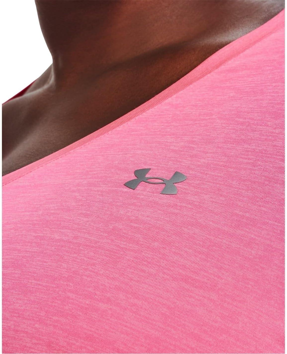 image:imageUnder Armour Womens Tech ShortSleeve VNeck Twist643 Pink Punk Metallic Silver
